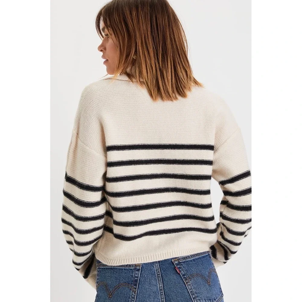 Lulu's‎ Timeless Energy Ivory Striped Collared Pullover Sweater Size Medium - Picture 2 of 9